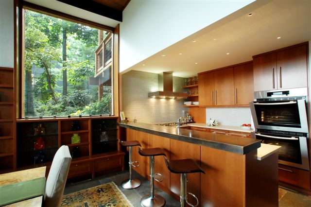 modern kitchen with barstools