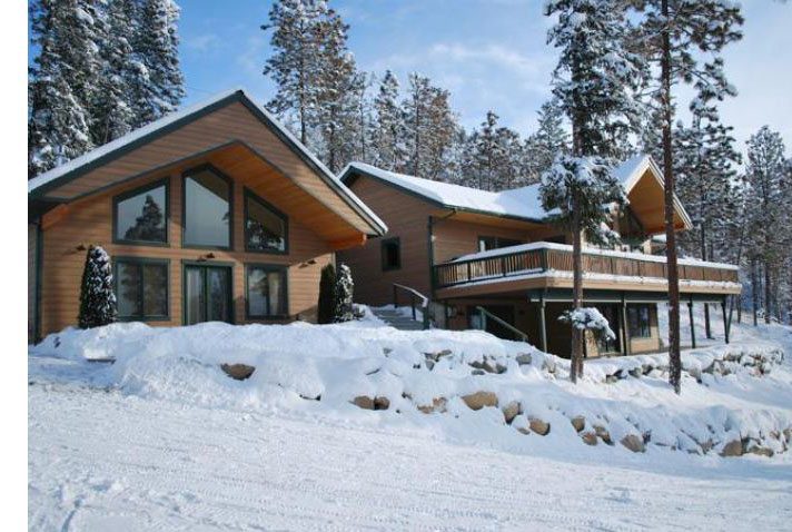 Beautiful log cabin in winter