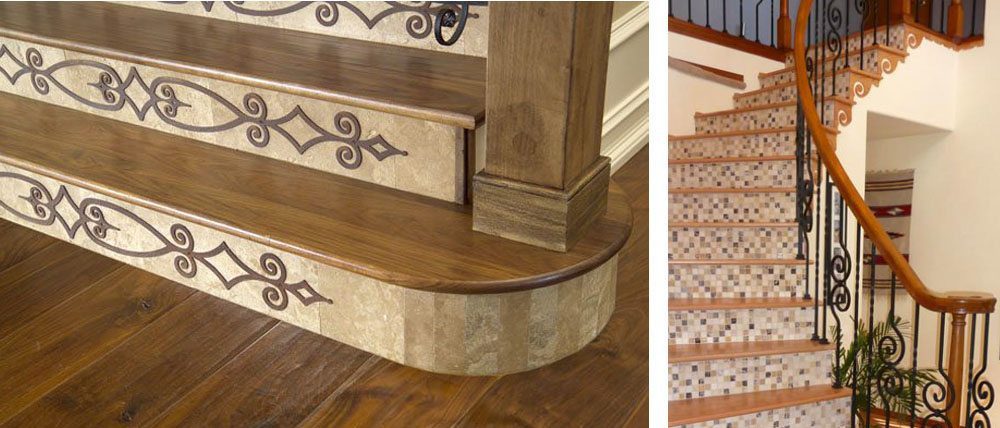 Left: Dark Wood Floor and Stair Treads from Carlisle Wide Plank Floors. Right: a decorate staircase from www.stairsupplies.net