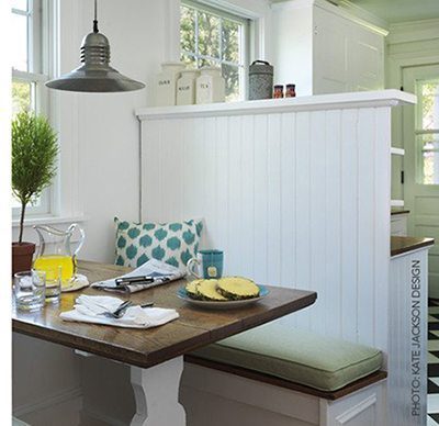 A high wall dividermakes this nook it's own space. Design from Kate Jackson Design