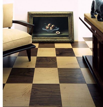 ight and dark hardwood flooring in a checkerboard pattern