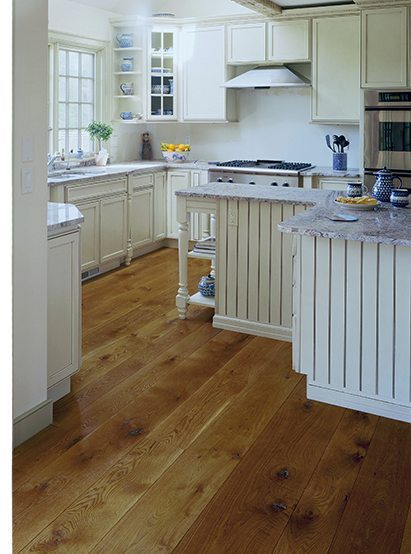 White kitchen with white oak floors