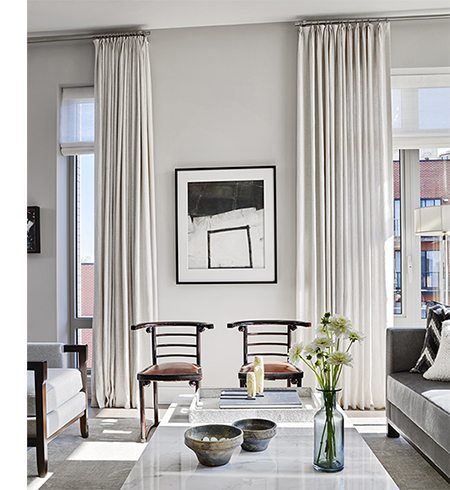A neutral living room by interior designer Andrea Goldman