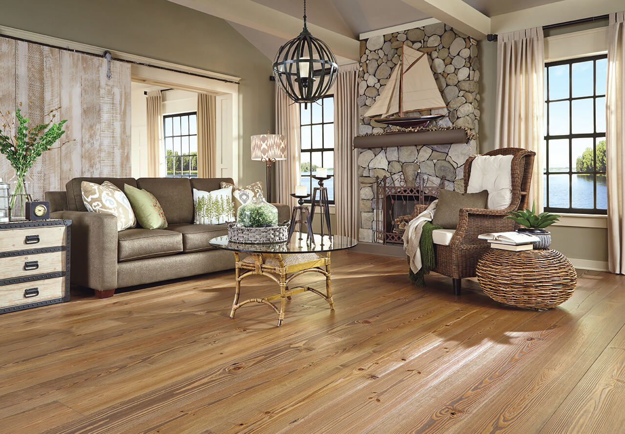 rustic heart pine flooring in living room