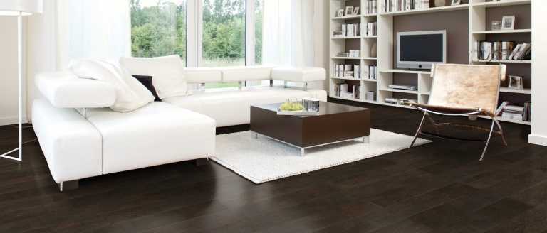 Living Room with Coastline Florence Designer Cork Wide Plank Flooring