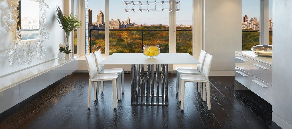 dark oak flooring with white furniture
