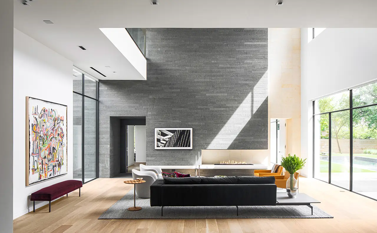 Carlisle White Oak light hardwood flooring in living room with gray wall