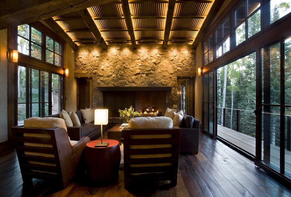 Dark Wood Floors in Rustic Living room