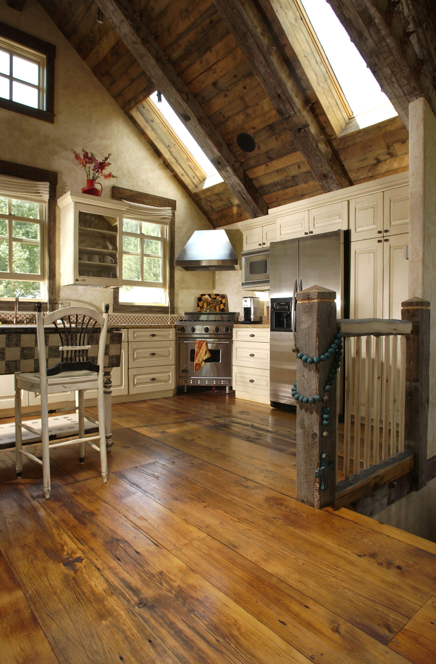 rustic kitchen with medium brown floor