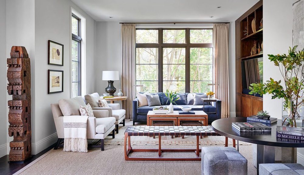 A neutral living room by interior designer Andrea Goldman