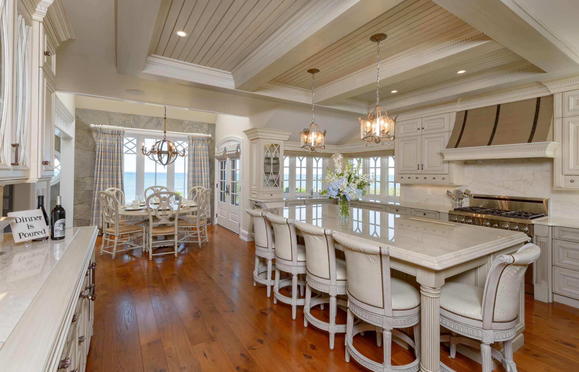 medium brown hickory in a white kitchen 