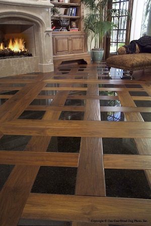 Walnut Wood Floors With Tile In Living Room