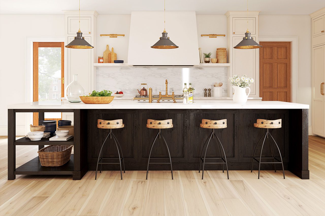 Carlisle Chalk light hardwood flooring in modern farmhouse kitchen.